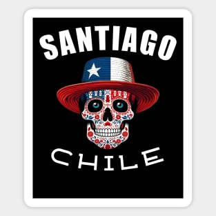 Santiago Chile Neon Sugar Skull Chilean Flag Style Graphic Magnet